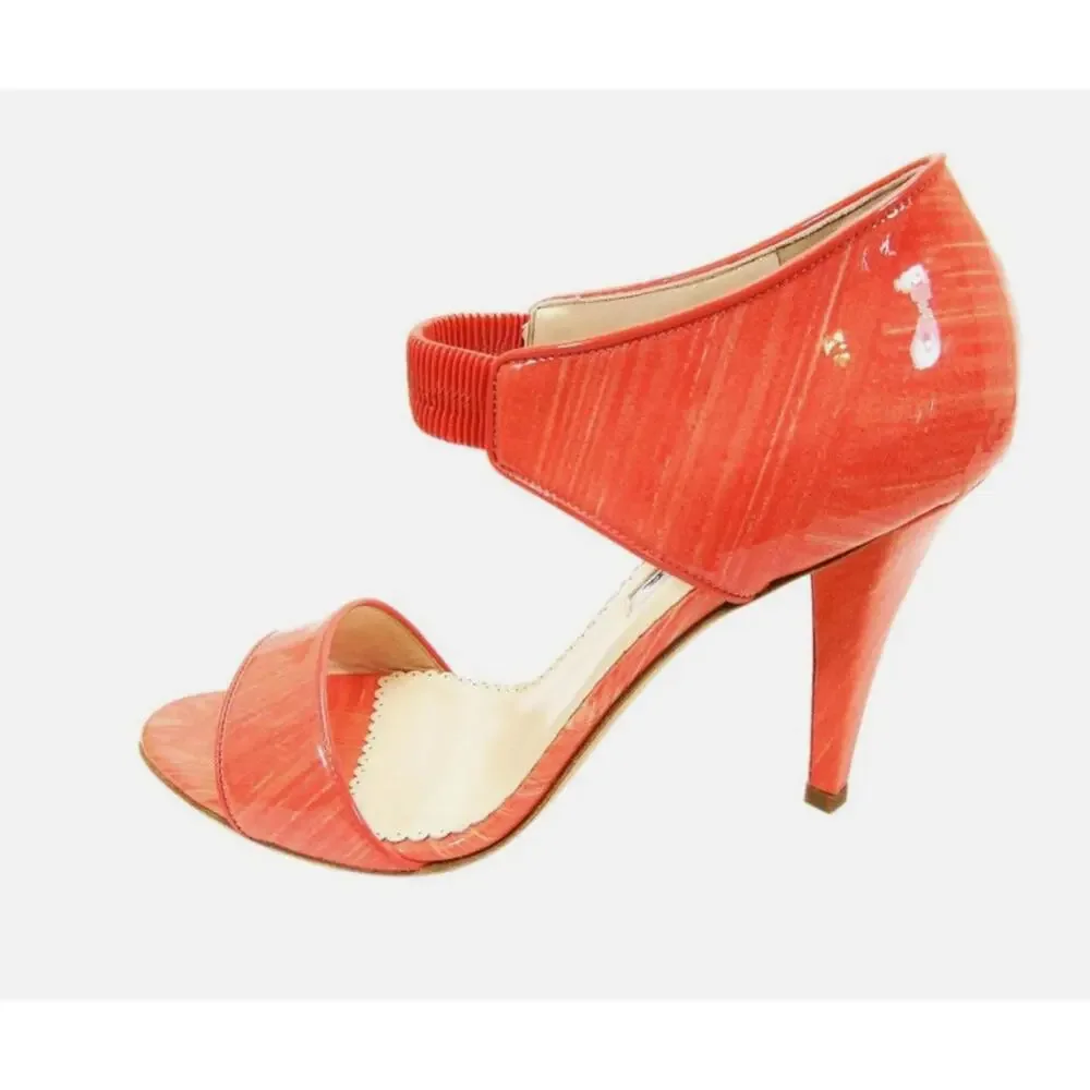 Oscar de la Renta Pumps Coral Patent Leather Orange Sandals Shoes 38.5